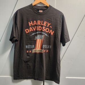 Harley Davidson T-Shirt Mens L #1 Badge Yuba City HD Graphic Tee Black Orange